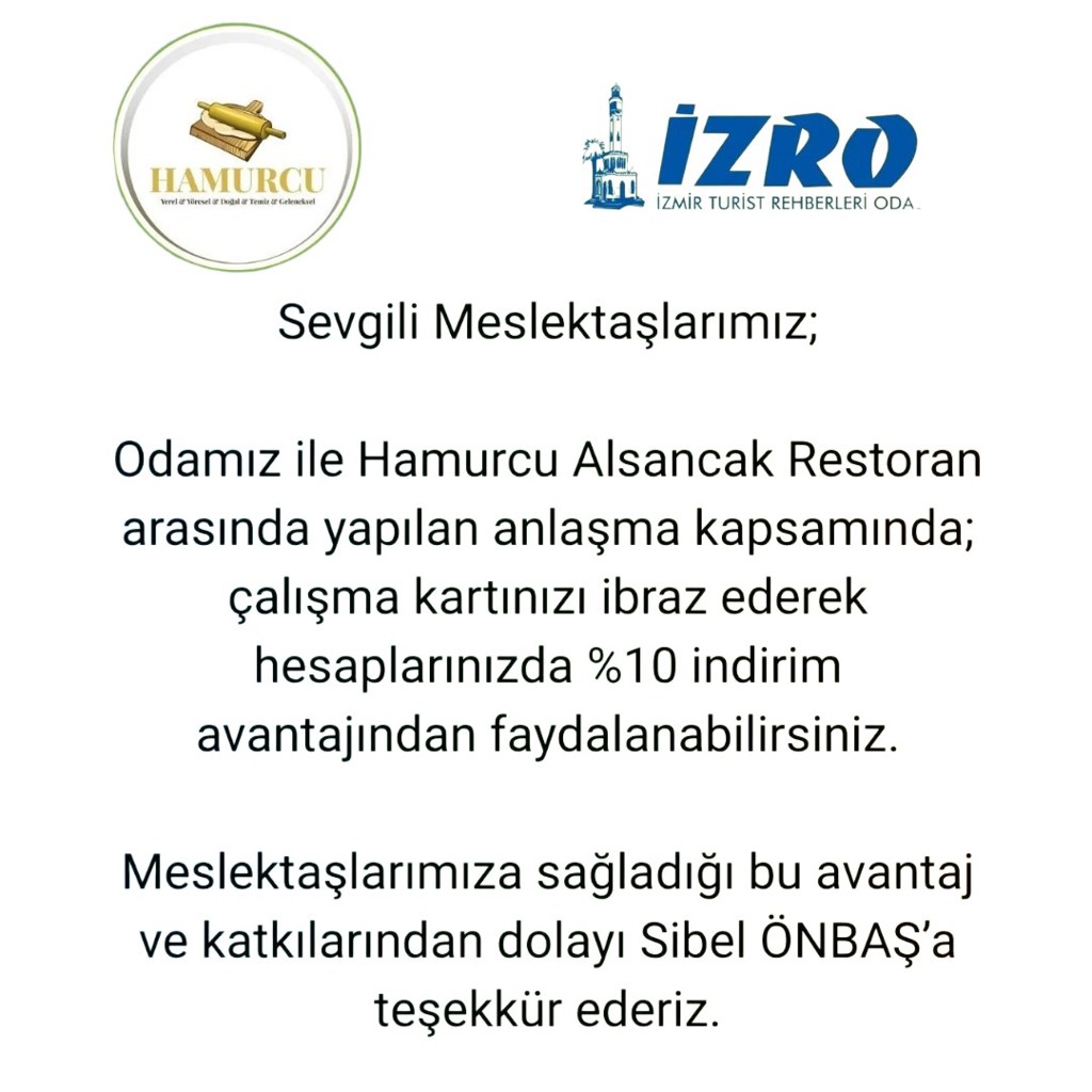 Odamız ile Hamurcu Restoran arasında yapılan anlaşma